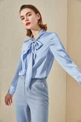 Azure Elegance Bow Blouse